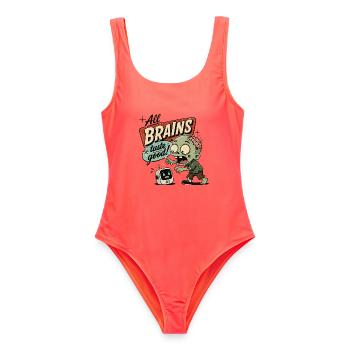 All Brains Taste Good - Frauen Badeanzug - Korallenrot - Vorne - AI Model Female 172 light (172cm)