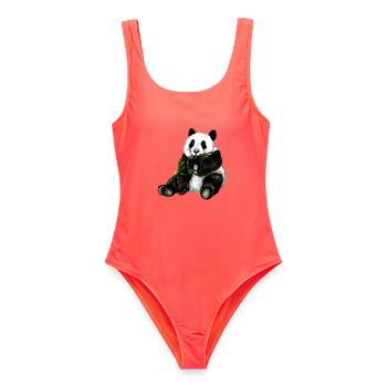 Handgemaltes Pandabär Design mit grünem Bambus - Frauen Badeanzug - Korallenrot - Vorne - AI Model Female 172 light (172cm)
