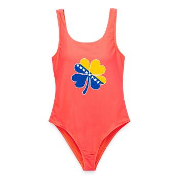 Bosnien Flagge Vierblättriges Kleeblatt - Frauen Badeanzug - Korallenrot - Vorne - AI Model Female 172 light (172cm)