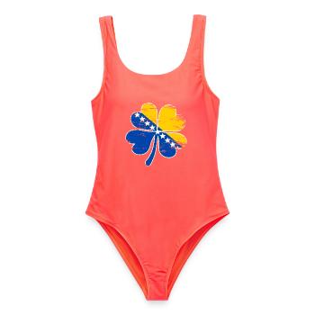 Bosnien Flagge Vierblättriges Kleeblatt used - Frauen Badeanzug - Korallenrot - Vorne - AI Model Female 172 light (172cm)