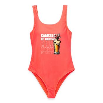 Samstag ist Badetag Surf & Bier - Frauen Badeanzug - Korallenrot - Vorne - AI Model Female 172 light (172cm)
