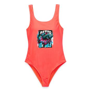 Cooles Betta Splendens Design im Streatwear Stil - Frauen Badeanzug - Korallenrot - Vorne - AI Model Female 172 light (172cm)