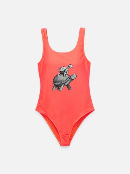 Schildkröte reitet auf Schildkröte - Frauen Badeanzug - Korallenrot