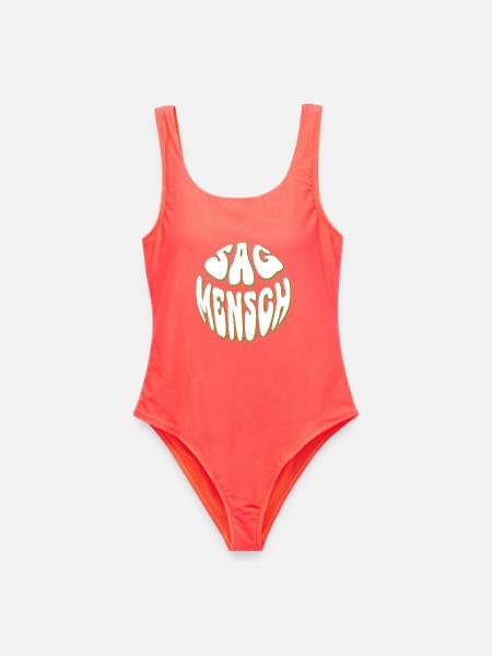 Globale Retro Typo Neon Grün - Sag Mensch - Frauen Badeanzug - Korallenrot