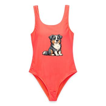 Australian Shepherd Aussie Aussiebesitzer Aussies - Frauen Badeanzug - Korallenrot - Vorne - AI Model Female 172 light (172cm)