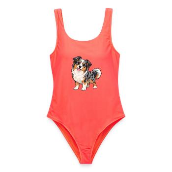 Australian Shepherd Kawaii Style – Süßer Hund - Frauen Badeanzug - Korallenrot - Vorne - AI Model Female 172 light (172cm)