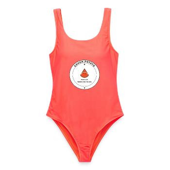 Couch Potato Laufclub Logo - Frauen Badeanzug - Korallenrot - Vorne - AI Model Female 172 light (172cm)