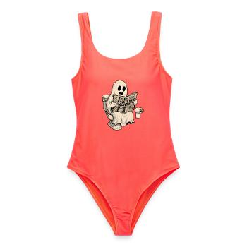 Ghost Hates Montage Halloween Humor T-Shirt Decal - Women's Swimsuit - coral - Front - AI Model Female 172 light (172cm)