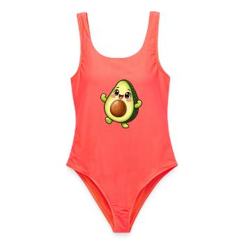 Avocado Kawaii Style – Süßes Fruchtmotiv - Frauen Badeanzug - Korallenrot - Vorne - AI Model Female 172 light (172cm)