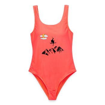 Montagne avec freestyle ski - Maillot de bain femme - corail - Devant - AI Model Female 172 light (172cm)