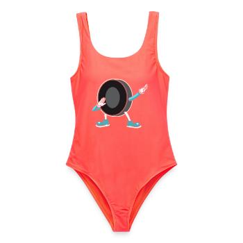 Eishockey - Frauen Badeanzug - Korallenrot - Vorne - AI Model Female 172 light (172cm)