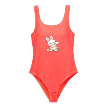 Tapping du lapin de Pâques – Motif de Pâques Kawaii mignon - Maillot de bain femme - corail - Devant - AI Model Female 172 light (172cm)