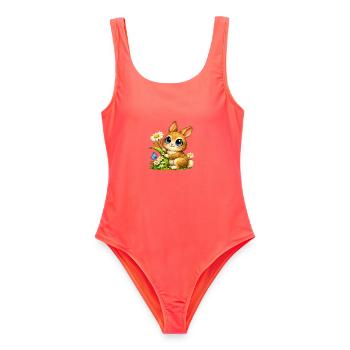 Joli lapin sur la prairie fleurie - Maillot de bain femme - corail - Devant - AI Model Female 172 light (172cm)