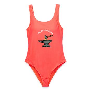 Schmiede Funken und Amboss - Frauen Badeanzug - Korallenrot - Vorne - AI Model Female 172 light (172cm)