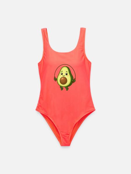 Süße Avocado Cartoon Sport Skipping Seil - Frauen Badeanzug - Korallenrot