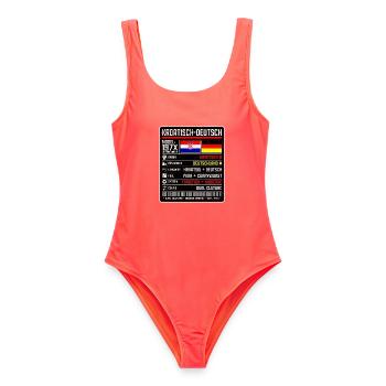 Deutschkroaten - zwischen zwei Kulturen 197x - Frauen Badeanzug - Korallenrot - Vorne - AI Model Female 172 light (172cm)