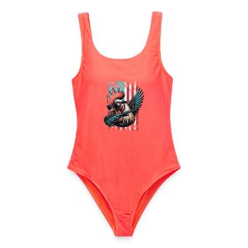 Rooster US Hahn - Frauen Badeanzug - Korallenrot - Vorne - AI Model Female 172 light (172cm)
