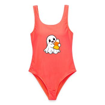 Kuscheliger Geist mit Candy Corn - Frauen Badeanzug - Korallenrot - Vorne - AI Model Female 172 light (172cm)