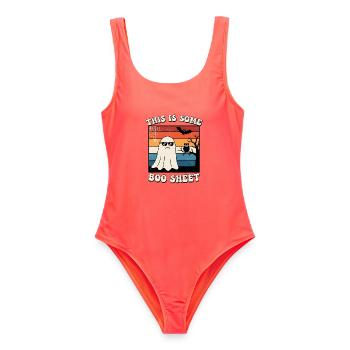 Geist mit cooler Sonnenbrille Halloween Boo Sheet - Frauen Badeanzug - Korallenrot - Vorne - AI Model Female 172 light (172cm)
