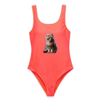 Britisch Kurzhaar Katze - Frauen Badeanzug - Korallenrot - Vorne - AI Model Female 172 light (172cm)