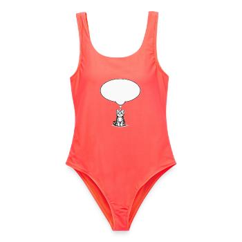 Katzenbaby sitzend mit Denkblase weiss - Frauen Badeanzug - Korallenrot - Vorne - AI Model Female 172 light (172cm)