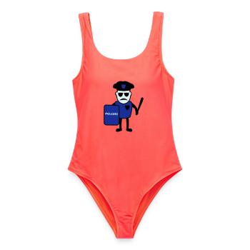 Polizist mit Schlagstock - Frauen Badeanzug - Korallenrot - Vorne - AI Model Female 172 light (172cm)