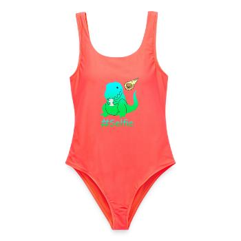 Lustiger Selfie Dinosaurier - Frauen Badeanzug - Korallenrot - Vorne - AI Model Female 172 light (172cm)