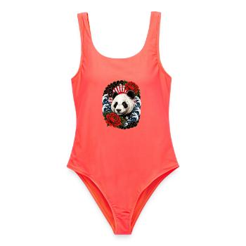 Panda im japanischen Irezumi Tattoo Stil - Frauen Badeanzug - Korallenrot - Vorne - AI Model Female 172 light (172cm)