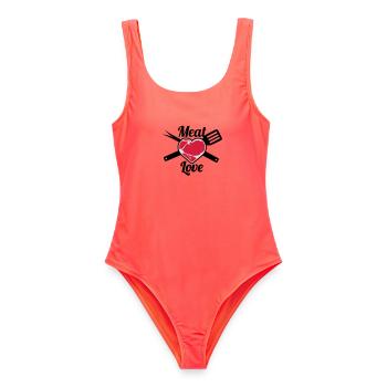 Meat Love - Frauen Badeanzug - Korallenrot - Vorne - AI Model Female 172 light (172cm)