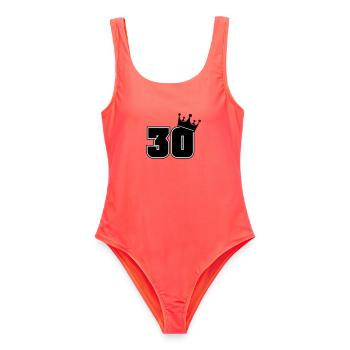 30 - Frauen Badeanzug - Korallenrot - Vorne - AI Model Female 172 light (172cm)