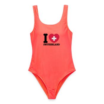 Schweiz - Frauen Badeanzug - Korallenrot - Vorne - AI Model Female 172 light (172cm)