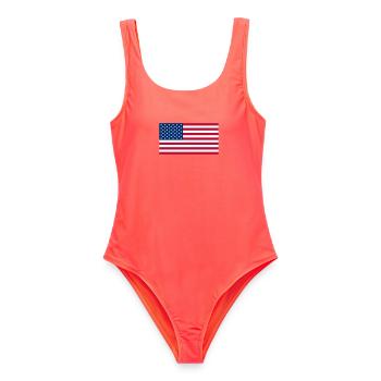 Stars and Stripes USA Flaggenkunst - Frauen Badeanzug - Korallenrot - Vorne - AI Model Female 172 light (172cm)