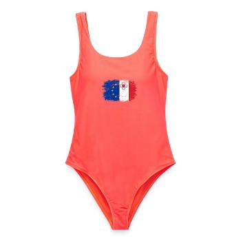 EU Japan Flagge Fusion Kreuz - Frauen Badeanzug - Korallenrot - Vorne - AI Model Female 172 light (172cm)