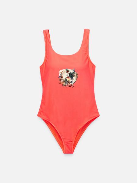 Französische Bulldogge Aquarell - Frauen Badeanzug - Korallenrot