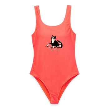 Katzenweinglas - Frauen Badeanzug - Korallenrot - Vorne - AI Model Female 172 light (172cm)