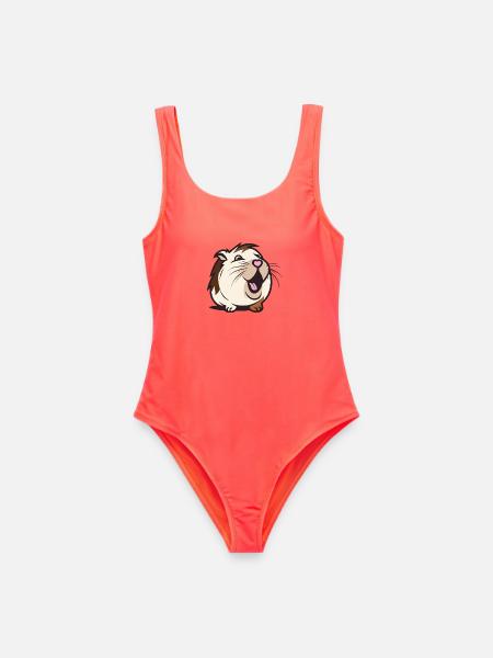 Fröhliches Meerschweinchen / Hamster – Herz-Nase - Frauen Badeanzug - Korallenrot