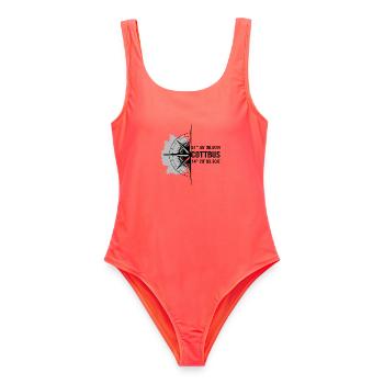 Koordinaten Cottbus - Frauen Badeanzug - Korallenrot - Vorne - AI Model Female 172 light (172cm)