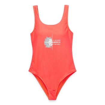 Koordinaten Norddeich - Frauen Badeanzug - Korallenrot - Vorne - AI Model Female 172 light (172cm)