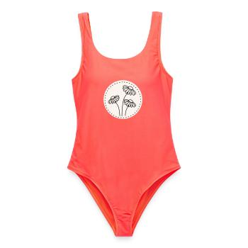 Dessin au trait de marguerite - Cercle à motif floral - Maillot de bain femme - corail - Devant - AI Model Female 172 light (172cm)