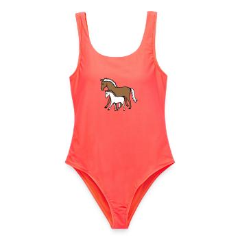 2 Mignon Chevaux Enfant Famille Maman Papa Maman Père - Maillot de bain femme - corail - Devant - AI Model Female 172 light (172cm)