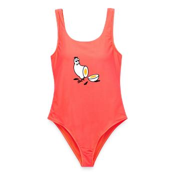 Huhn oder Ei - Frauen Badeanzug - Korallenrot - Vorne - AI Model Female 172 light (172cm)