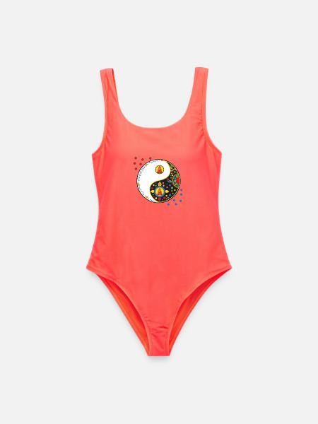 Yin Yang Tao mit Buddha - Frauen Badeanzug - Korallenrot