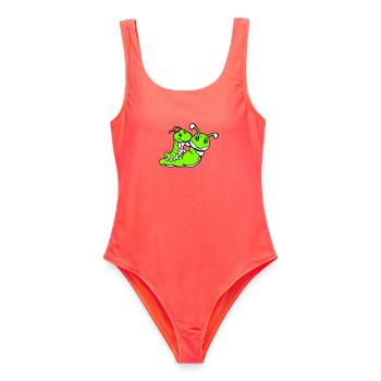 2 amis chevauchant une chenille père mère enfant papa maman - Maillot de bain femme - corail - Devant - AI Model Female 172 light (172cm)