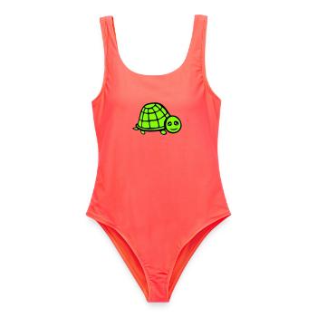 tortue mignonne souriante heureuse drôle - Maillot de bain femme - corail - Devant - AI Model Female 172 light (172cm)