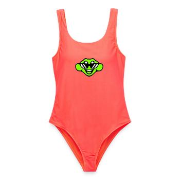 Frosch Kröte cool Sonnenbrille lacht glücklich süß - Frauen Badeanzug - Korallenrot - Vorne - AI Model Female 172 light (172cm)