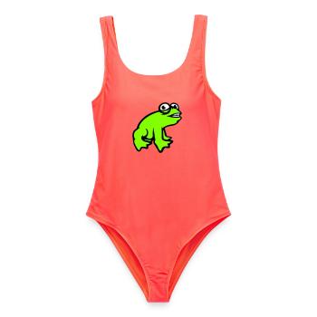 Grenouille sourires cool drôle bande dessinée crapaud fou - Maillot de bain femme - corail - Devant - AI Model Female 172 light (172cm)