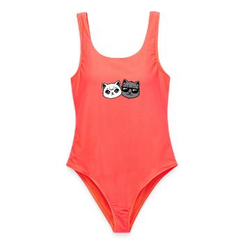 chatons mignons cool couple mâle chats noirs et blancs - Maillot de bain femme - corail - Devant - AI Model Female 172 light (172cm)