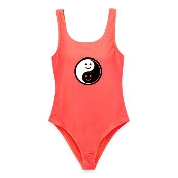 Yin Yang avec Smileys | Symbole de solde positif - Maillot de bain femme - corail - Devant - AI Model Female 172 light (172cm)