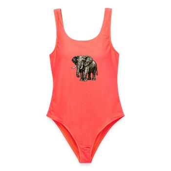 Illustration d’éléphants vintage – Pouvoir & Nature - Maillot de bain femme - corail - Devant - AI Model Female 172 light (172cm)