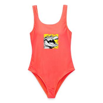 Croquis Crocodile – Design de style graffiti urbain - Maillot de bain femme - corail - Devant - AI Model Female 172 light (172cm)